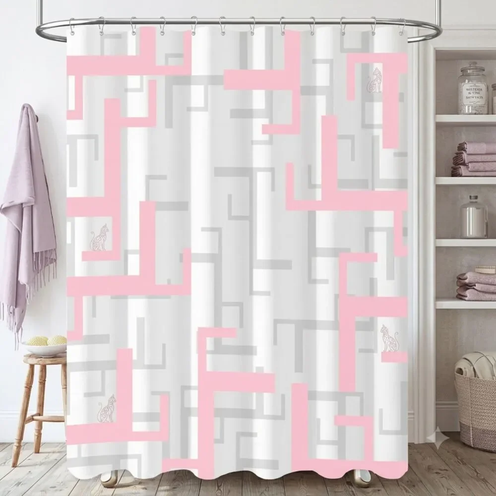 BTTN Pink Stall Fabric Shower Curtain 36x72 Geometric